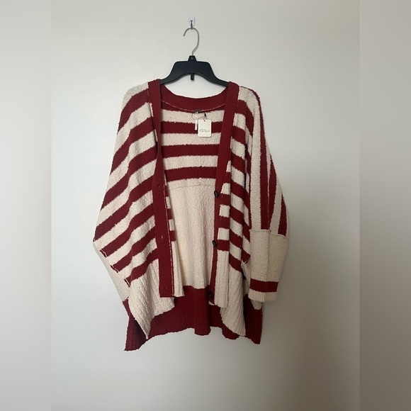 Free People Little Dipper Cardi striped cardigan oversized red and white - Picture 6 of 11